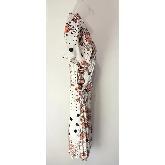 Maeve Anthropologie Womens White Short Sleeve Floral Polka Dot Wrap Dress US 8 - Picture 3 of 10